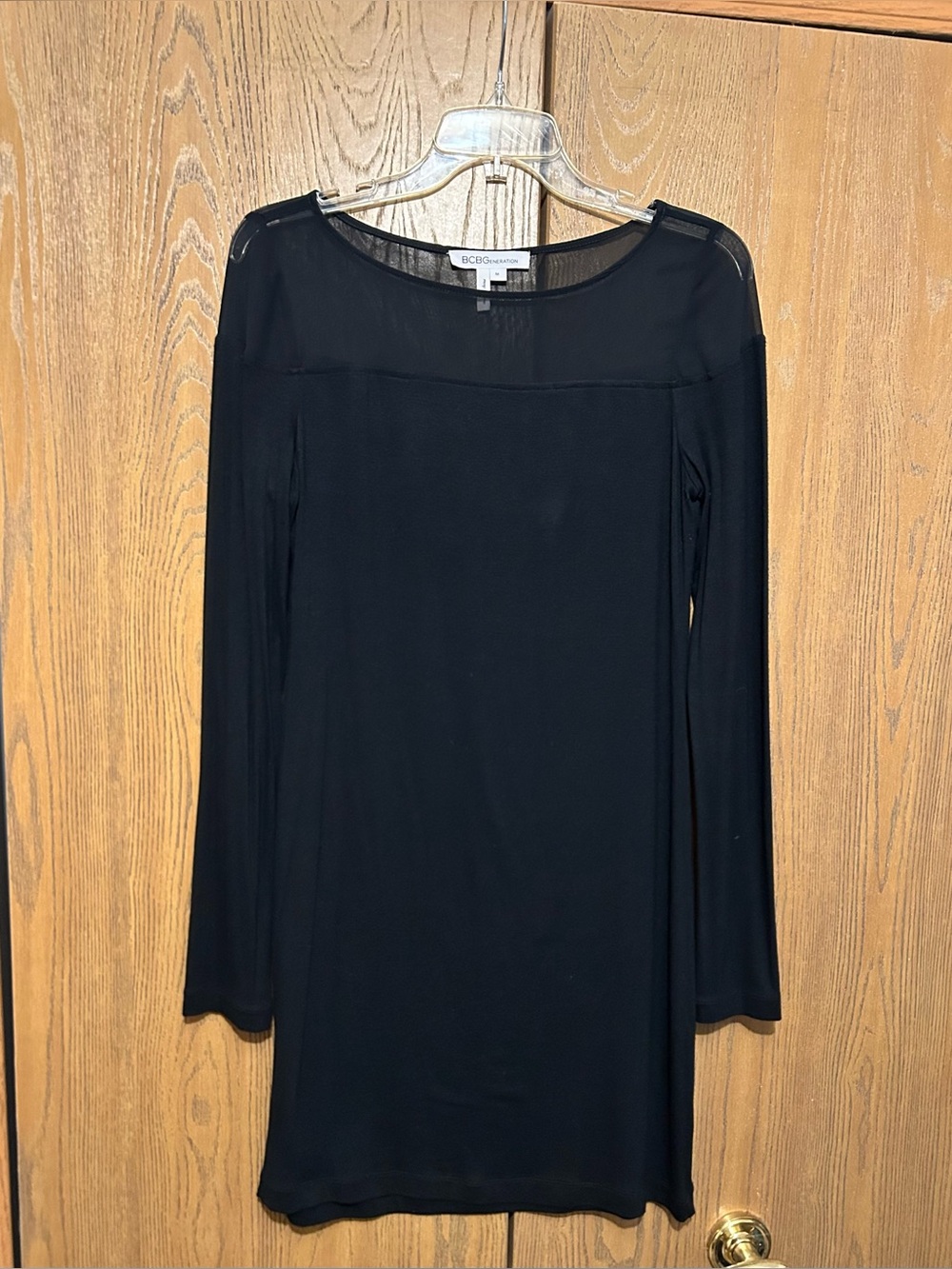 BCBGeneration Black Long Sleeve Sheer Yoke Shift Dress